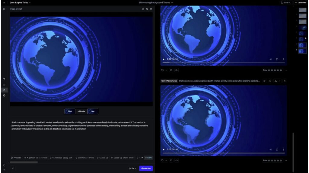 生成AIによる動画生成作業画面